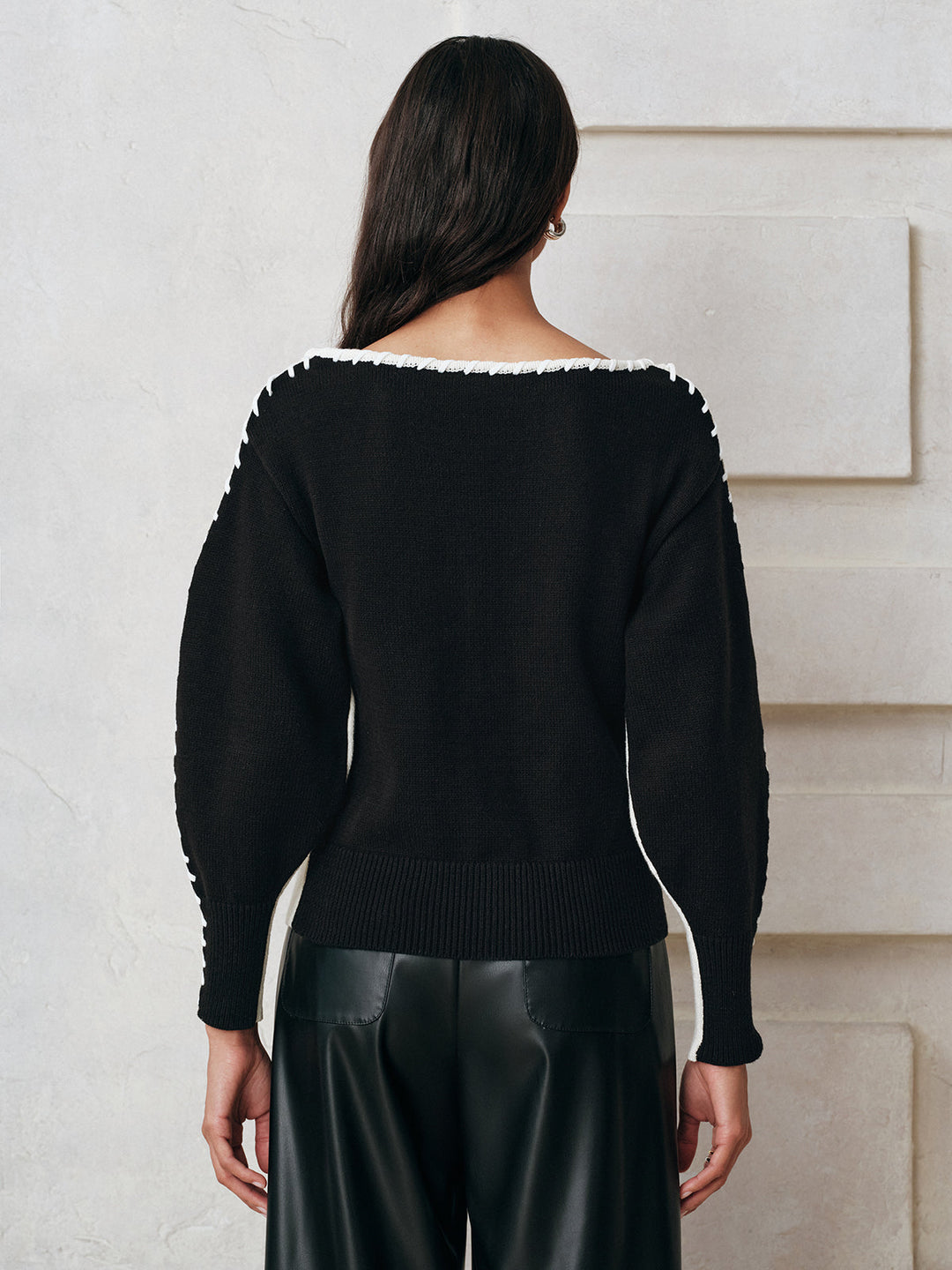 Contrast-Panel Stitch-Trim Knit Top  Liora Lane Boutique Knit Tops