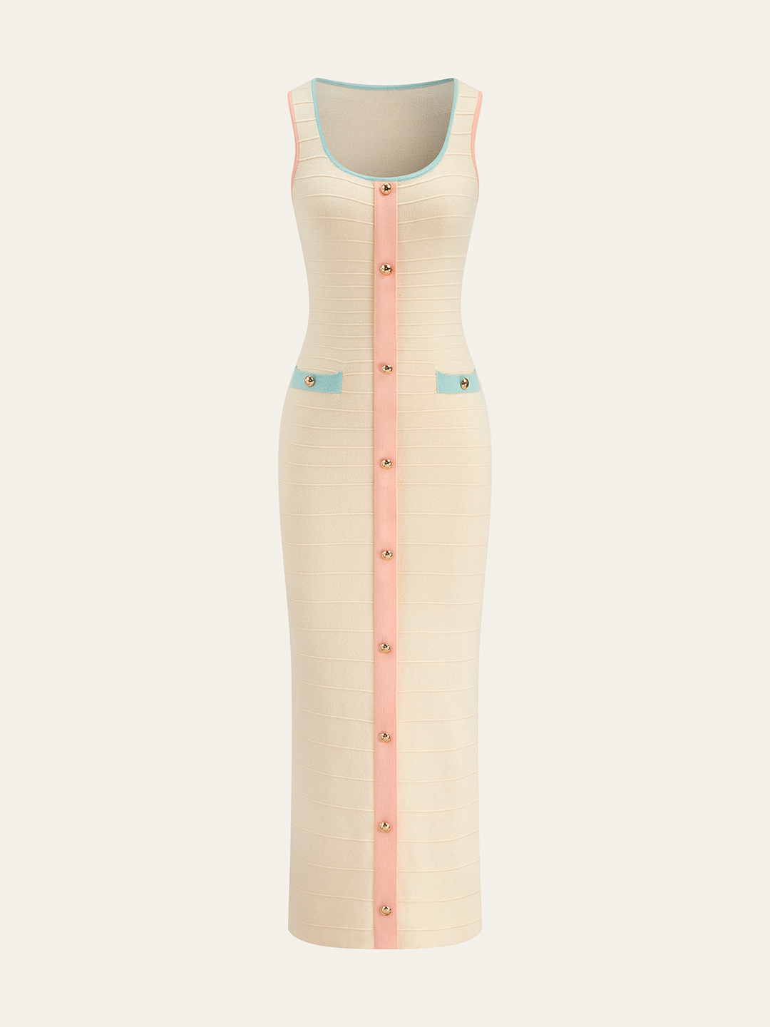Color-Block Knit Midi Dress with Decor Button  Liora Lane Boutique Sweater Dresses Apricot / XL 134.99