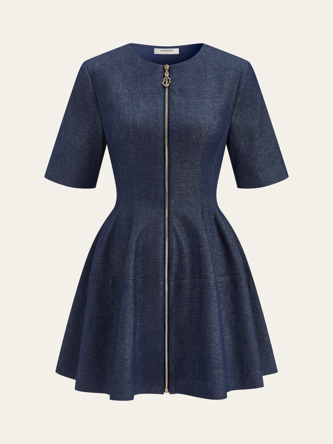 Denim Short Sleeved Zip-Front Mini Dress  Liora Lane Boutique Dresses Navy / XL 89.99
