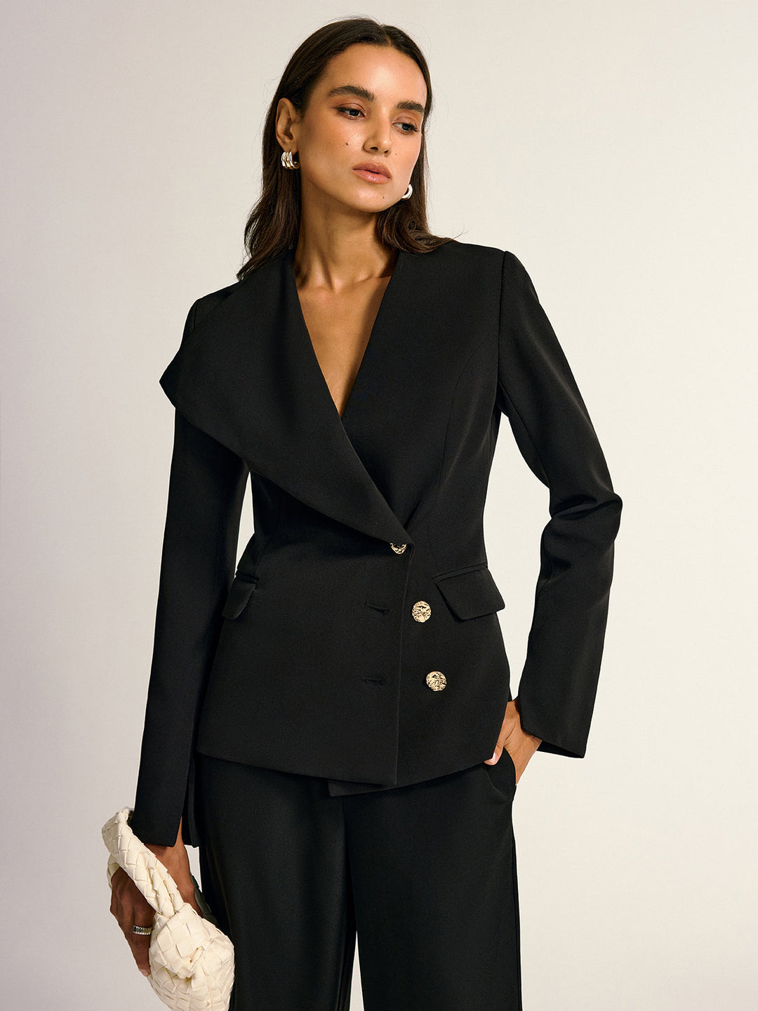 Metal Button Shawl Collar Blazer  Liora Lane Boutique Blazers Black / XL 157.00