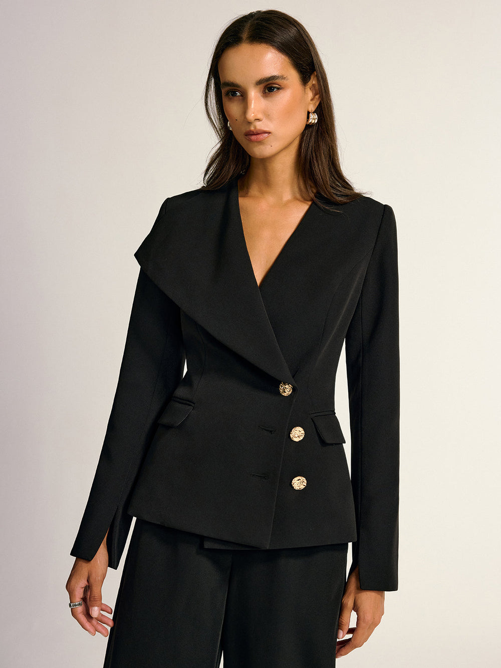 Metal Button Shawl Collar Blazer  Liora Lane Boutique Blazers