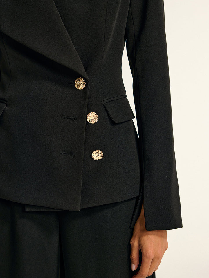 Metal Button Shawl Collar Blazer  Liora Lane Boutique Blazers