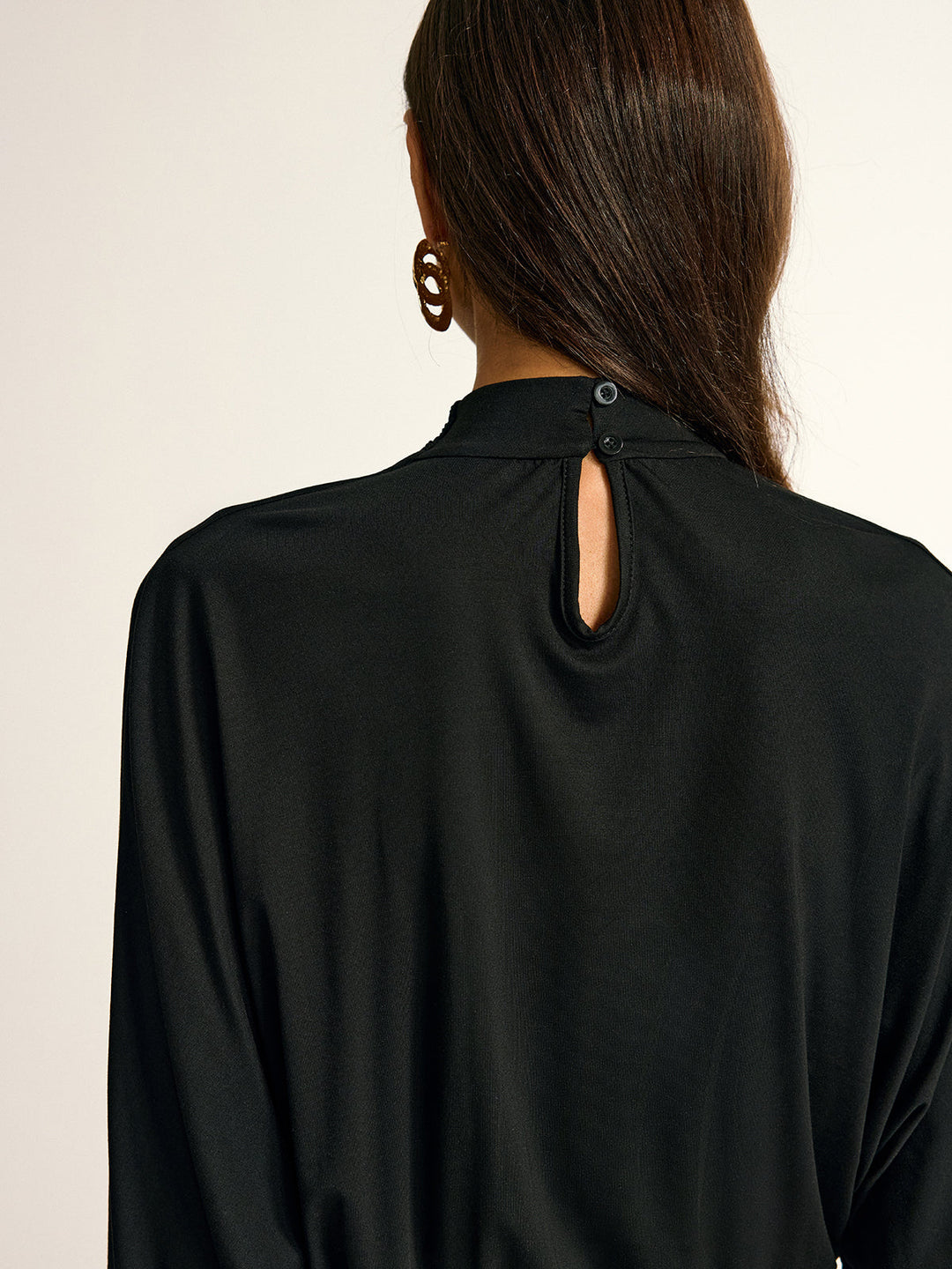Turtleneck Long Sleeve Drape Ruched Mesh Dress  Liora Lane Boutique Dresses