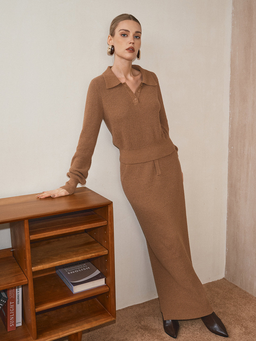 Polo Collar Cinched Waist Sweater  Liora Lane Boutique Sweaters