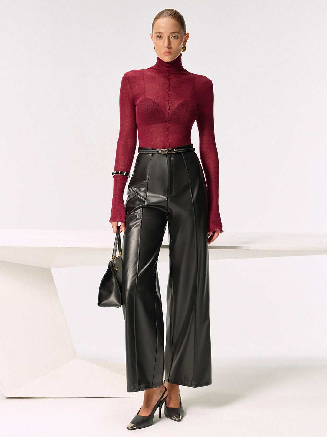 Sheer Turtleneck Wool Blend Sweater  Liora Lane Boutique Sweaters