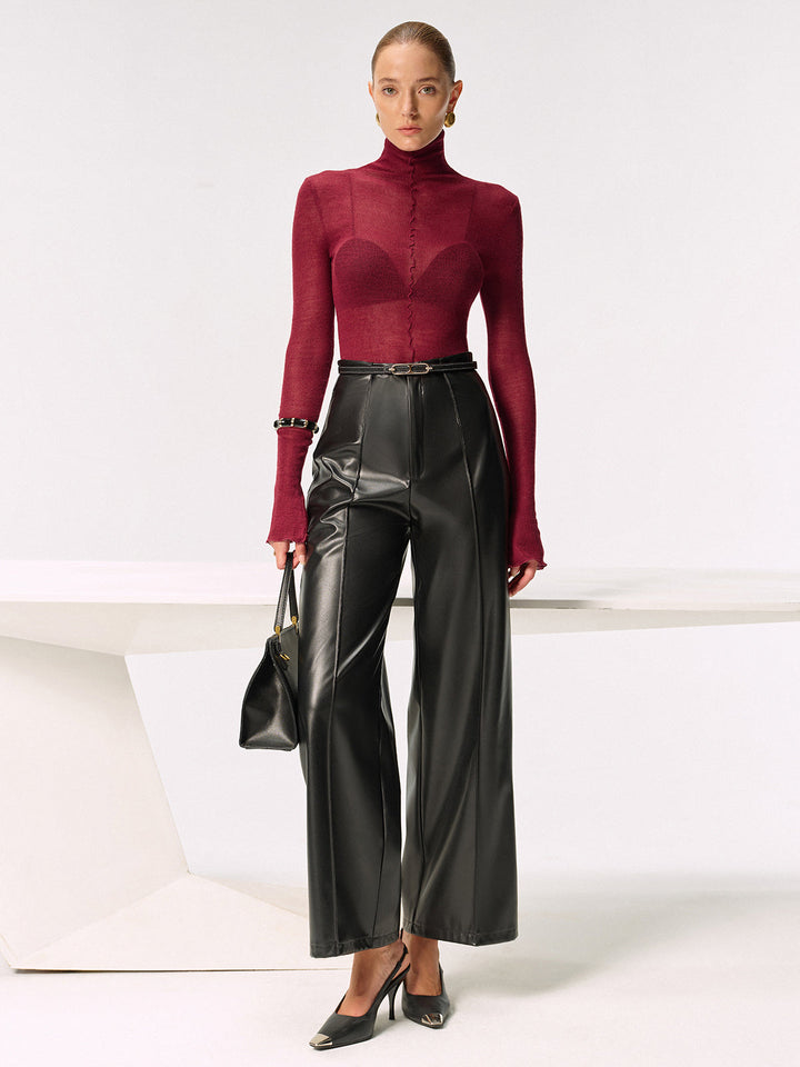 Sheer Turtleneck Wool Blend Sweater  Liora Lane Boutique Sweaters