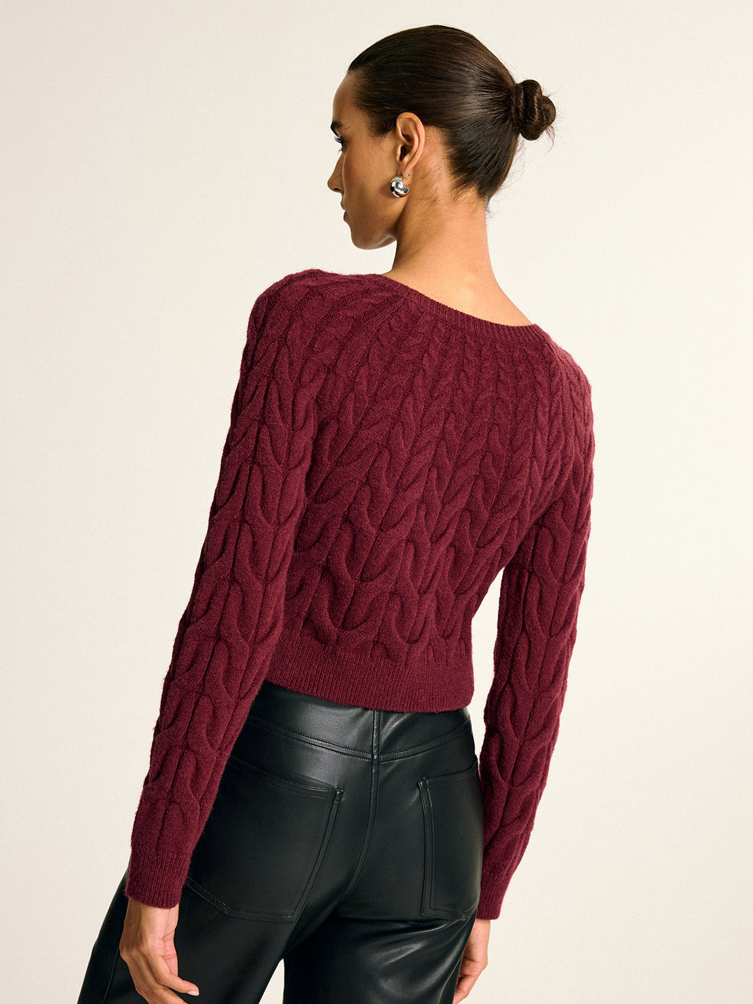 Metal Detail Cable Knit Round Neck Sweater  Liora Lane Boutique Sweaters
