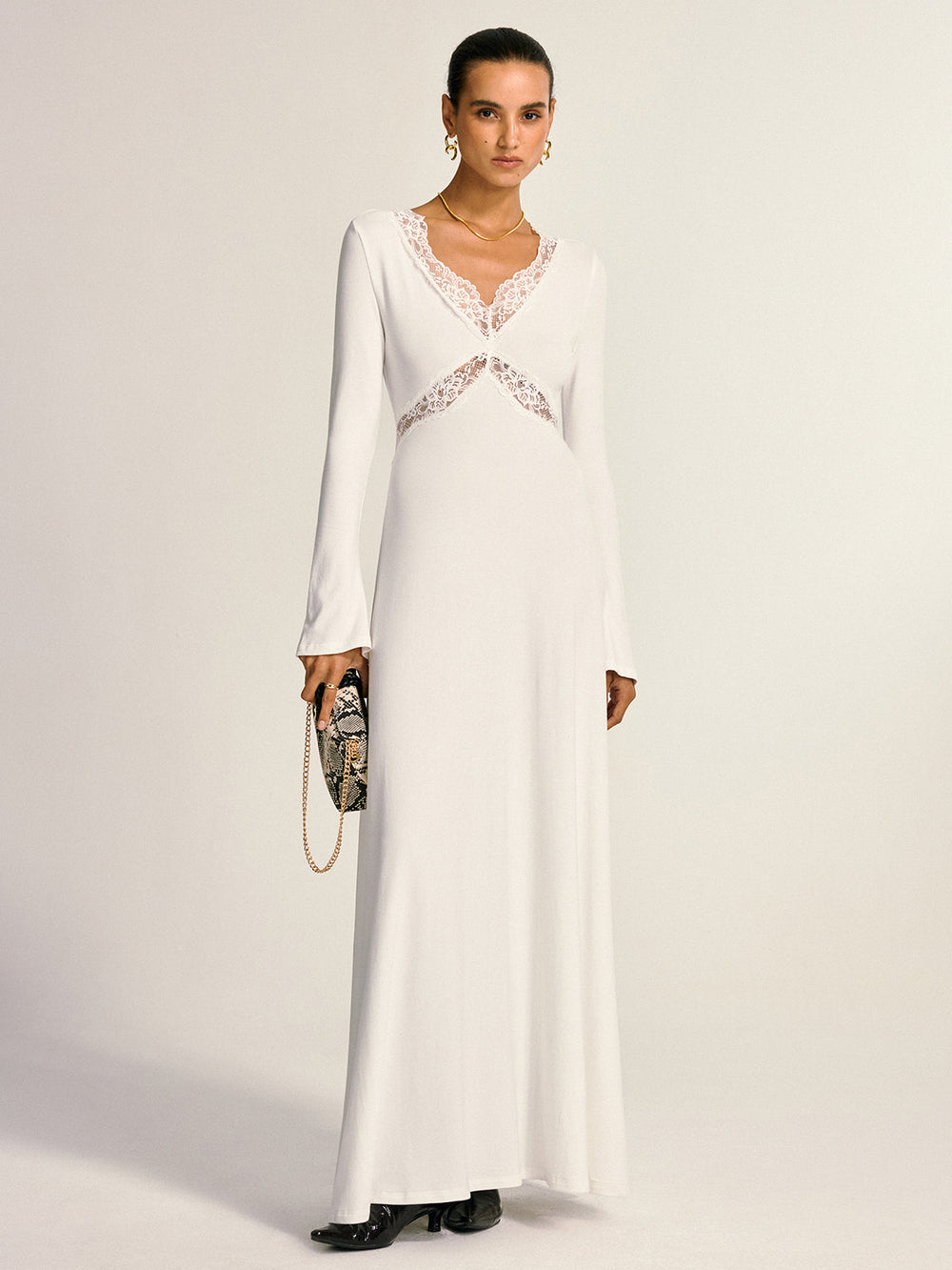 Lace Cross Paneled Long Sleeve Maxi Dress  Liora Lane Boutique Dresses
