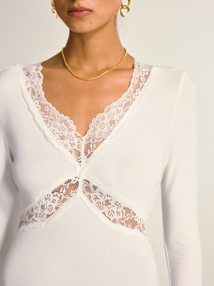 Lace Cross Paneled Long Sleeve Maxi Dress  Liora Lane Boutique Dresses