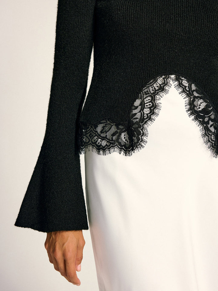 Lace Hem Bell Sleeve Wool Blend Knit Top  Liora Lane Boutique Knit Tops