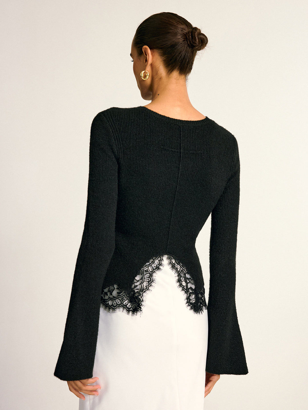 Lace Hem Bell Sleeve Wool Blend Knit Top  Liora Lane Boutique Knit Tops