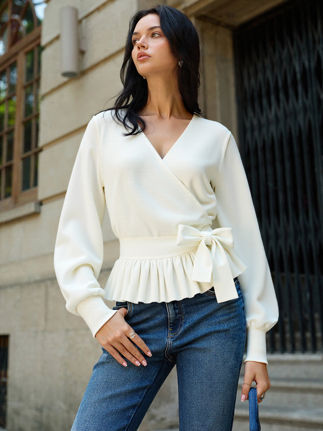 Bow Belted Peplum Knit Top  Liora Lane Boutique Knit Tops