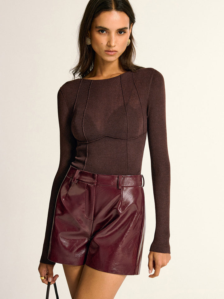 Semi-Sheer Slim Fit Wool Blend Knit Top  Liora Lane Boutique Knit Tops