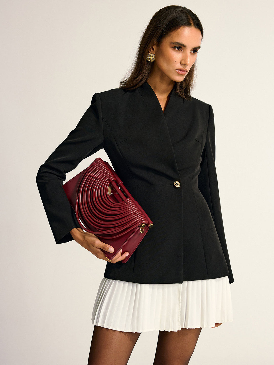 Contrast Pleated Hem Blazer Dress  Liora Lane Boutique Dresses