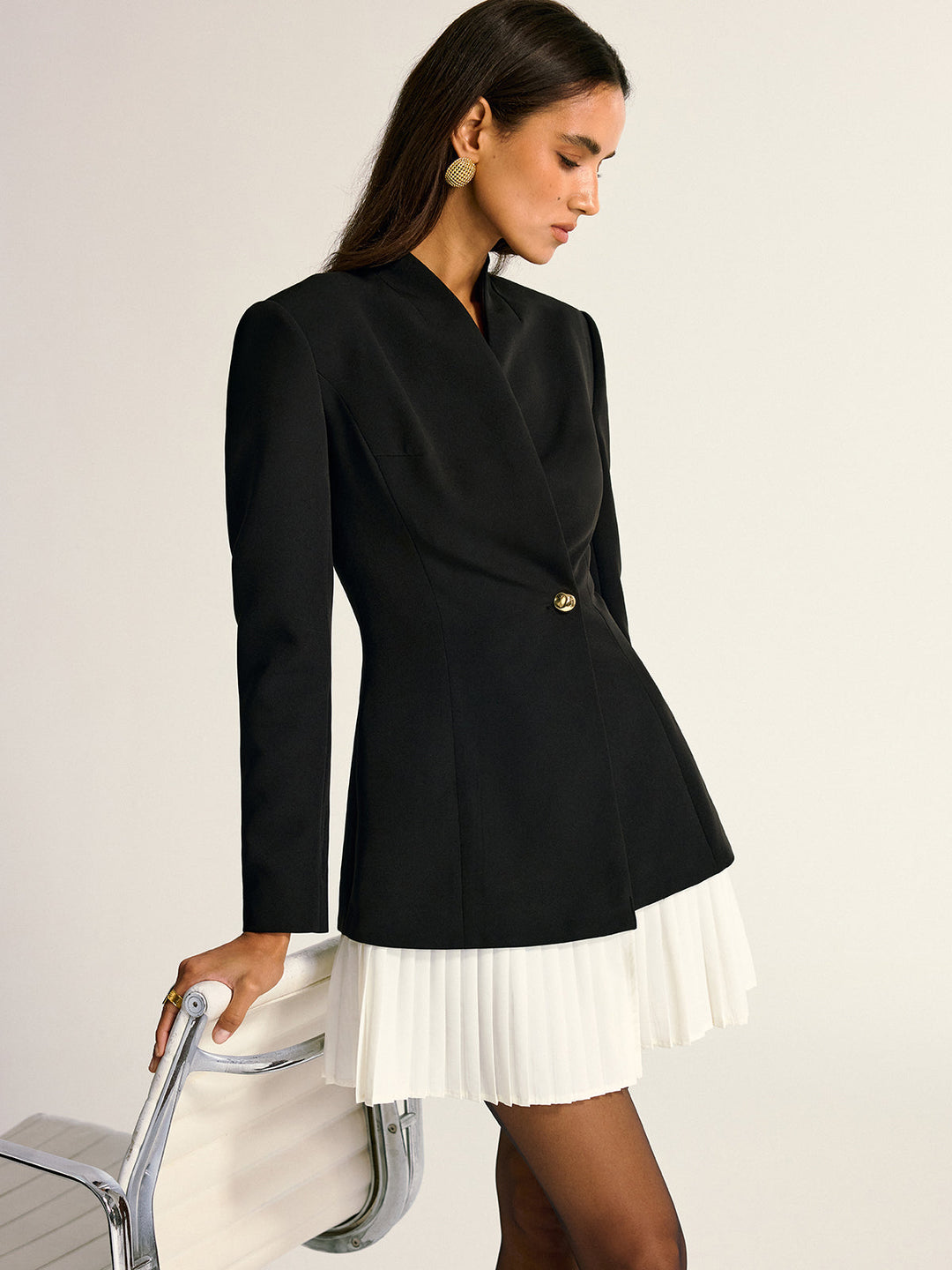 Contrast Pleated Hem Blazer Dress  Liora Lane Boutique Dresses Black / XL 180.00