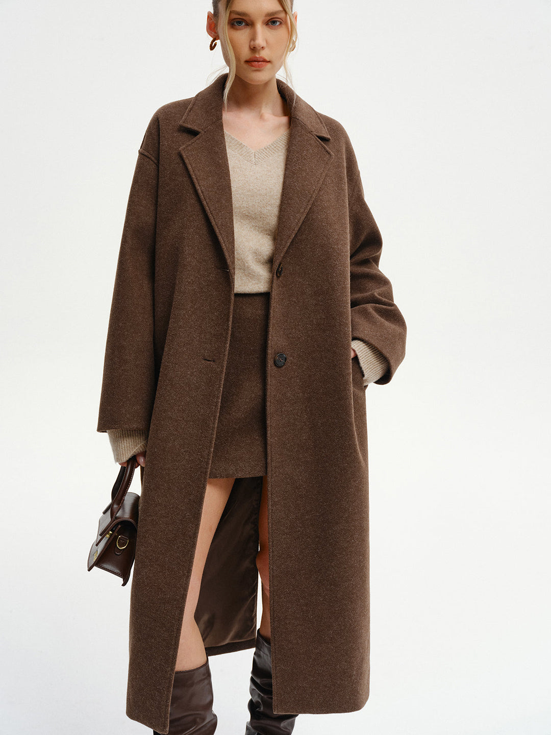 Oversized Tweed Long Coat  Liora Lane Boutique Wool Coats Brown / XL 96.00