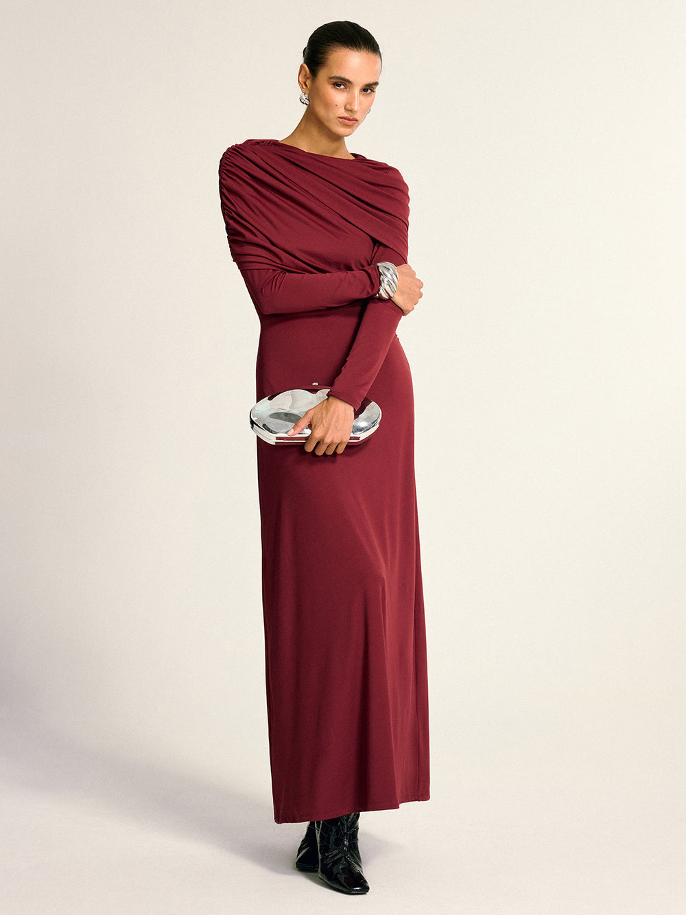Draped Long Sleeve Maxi Dress  Liora Lane Boutique Dresses