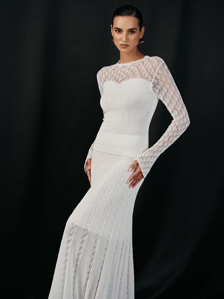 Lace Paneled Long Sleeve Knit Top  Liora Lane Boutique Knit Tops