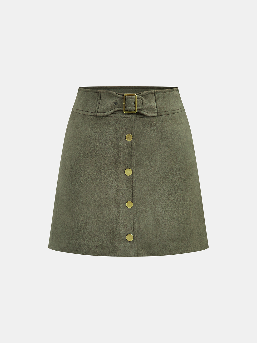 High-Waist Button Front Suede Mini Skirt  Liora Lane Boutique Skirts Dark Green / XL 69.99