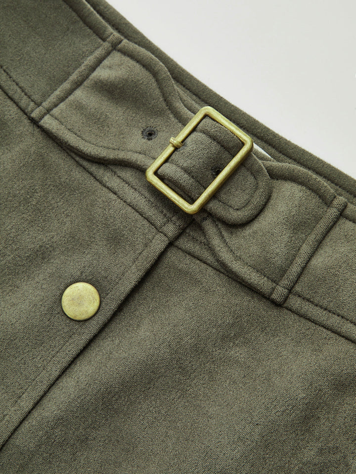 High-Waist Button Front Suede Mini Skirt  Liora Lane Boutique Skirts