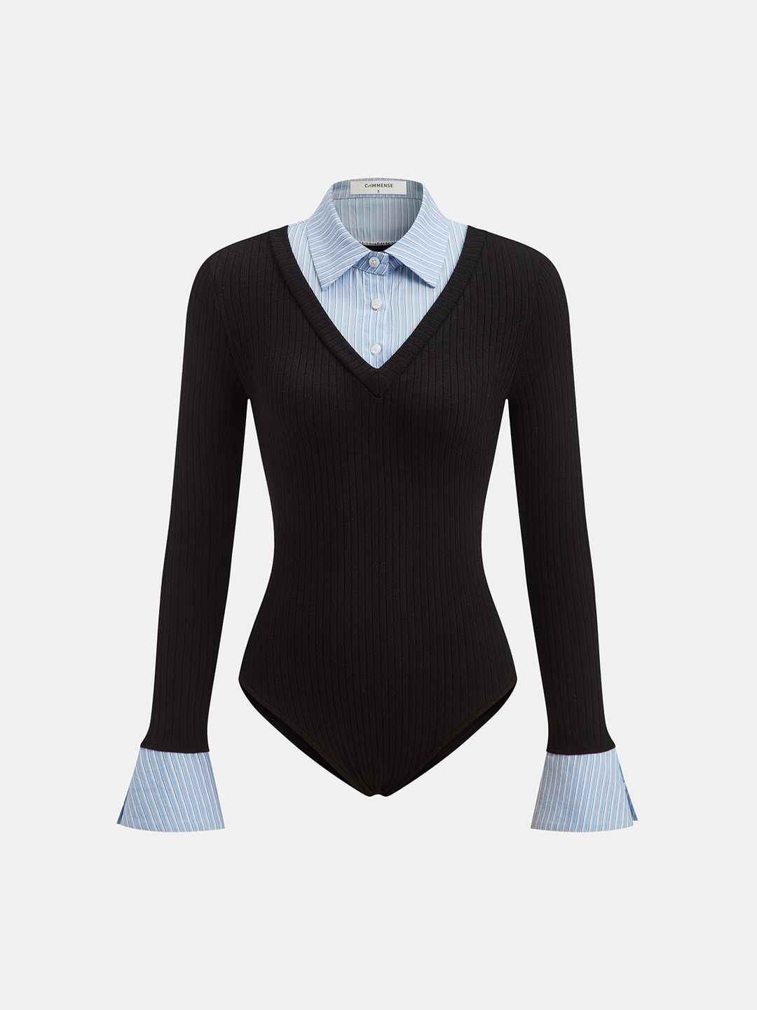 2 in 1 Striped Shirt Panel Ribbed Bodysuit  Liora Lane Boutique T-Shirts Black / XL 48.00