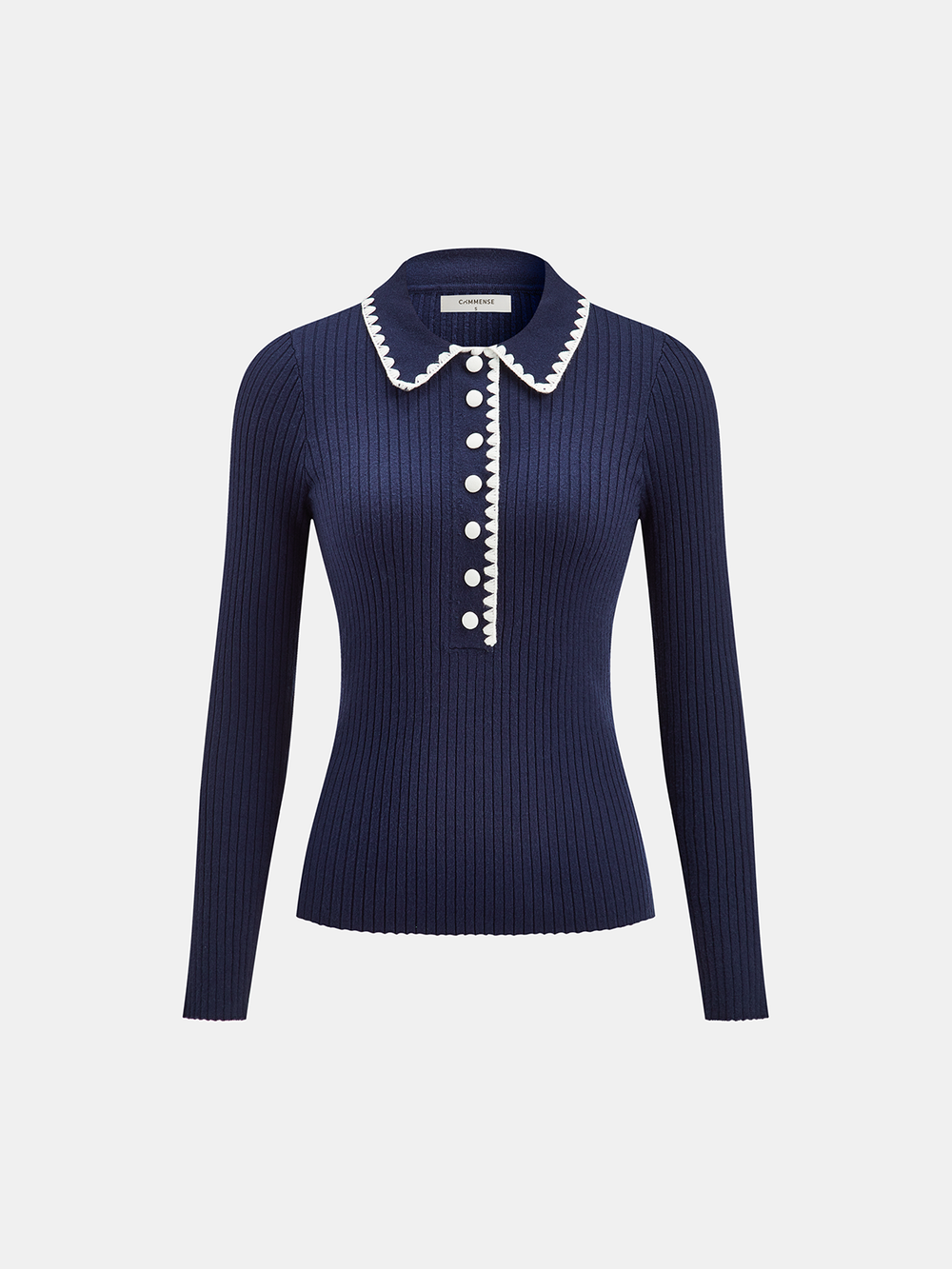 Contrast Trim Ribbed Knit Polo Top  Liora Lane Boutique Knit Tops