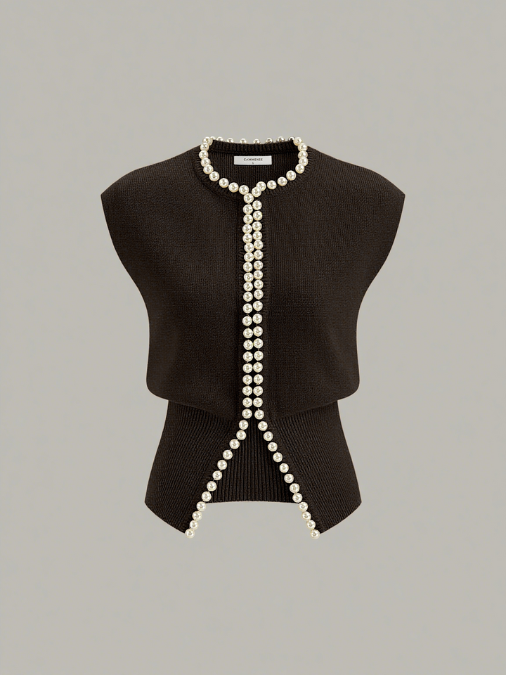 Pearl Decor Cap Sleeve Cardigan  Liora Lane Boutique Cardigans Dark Brown / XL 52.00