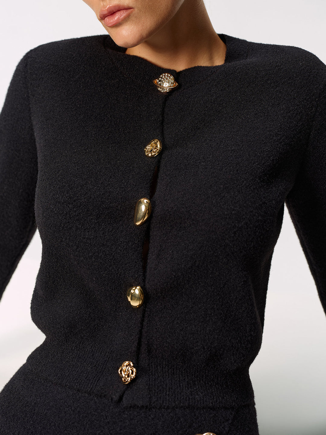 Metal Button Cardigan and Asymmetric Skirt Set  Liora Lane Boutique Sweater Co-ords