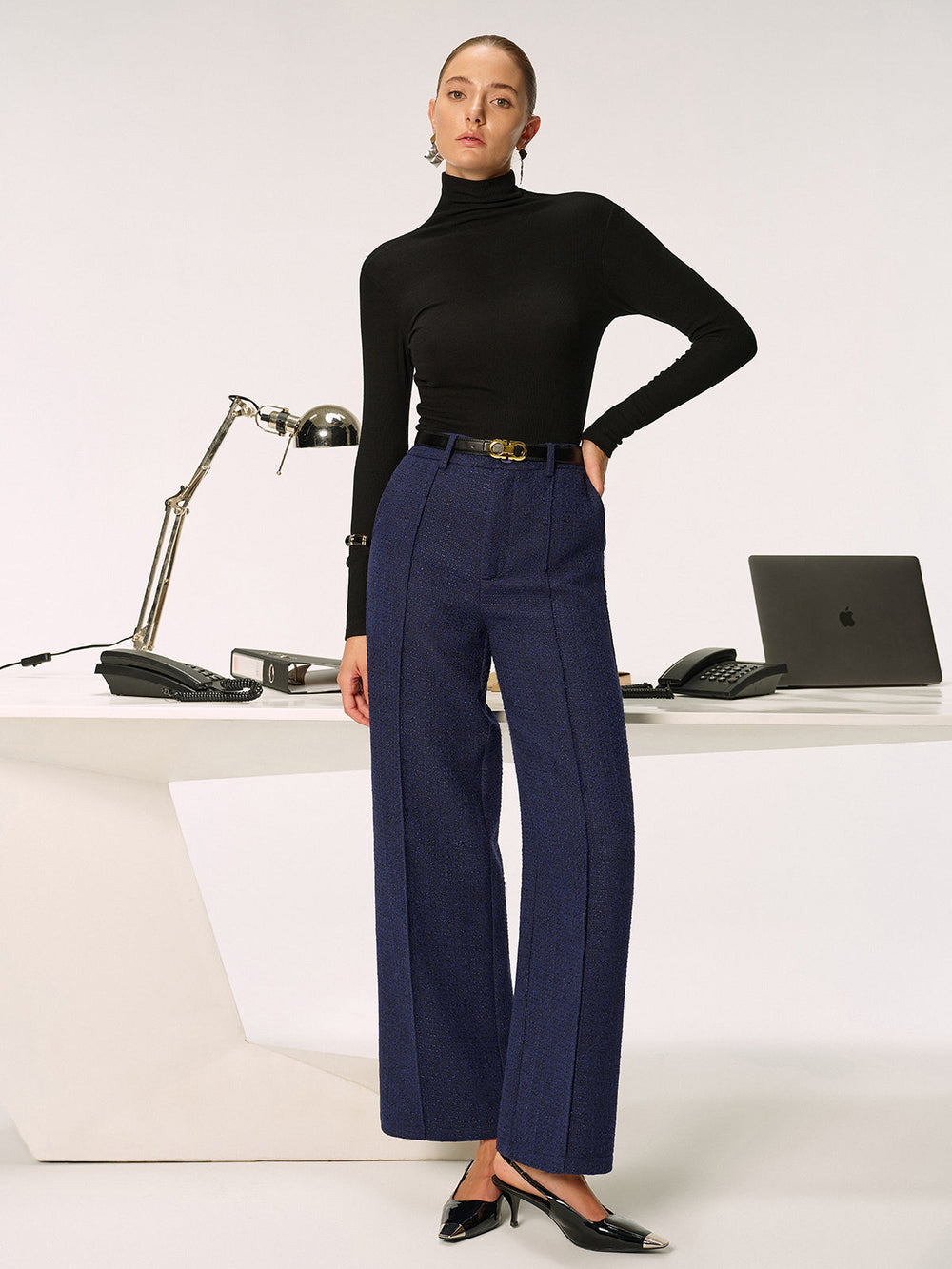 Mid-Waist Tweed Straight-Leg Pants  Liora Lane Boutique Pants