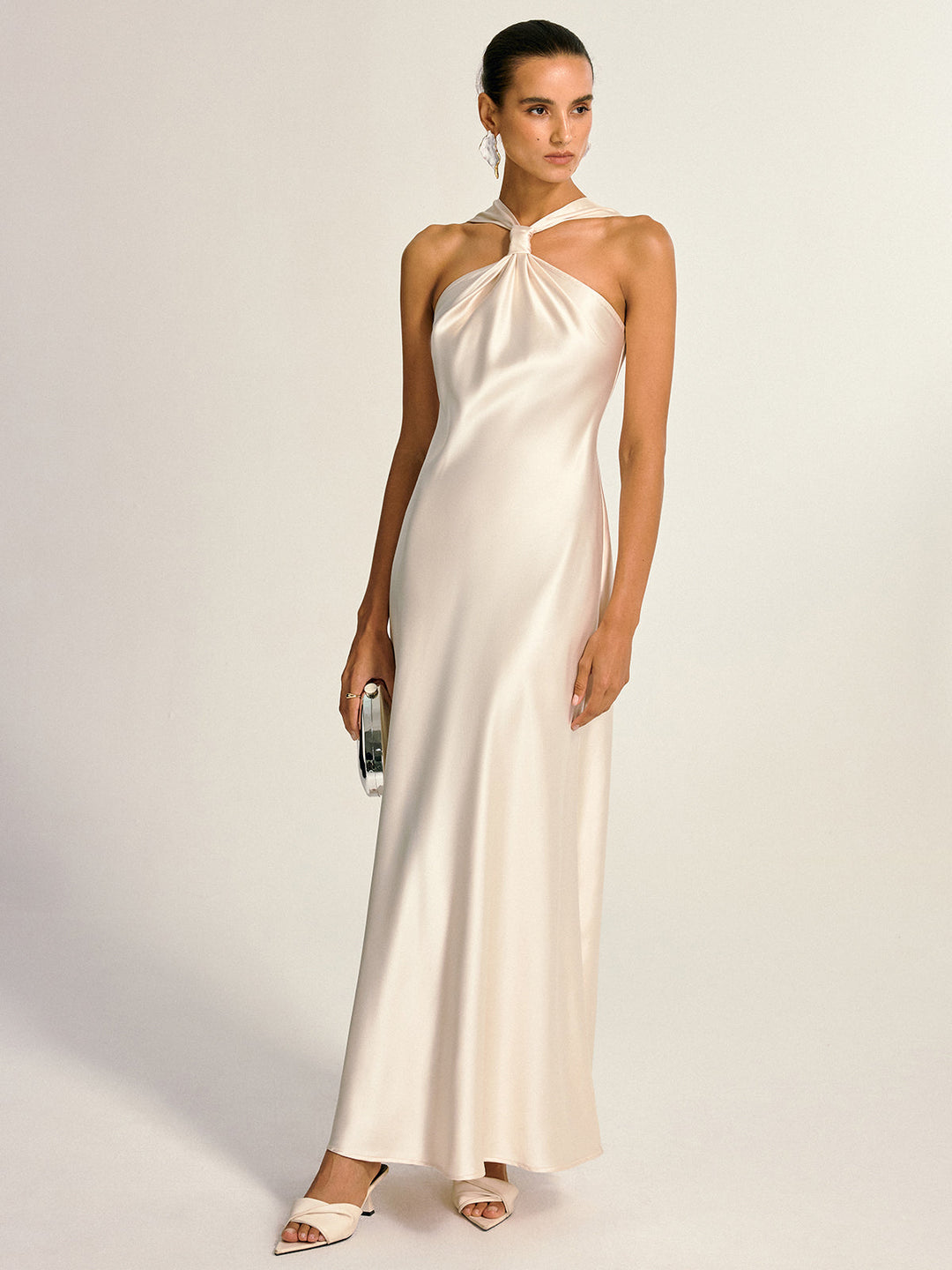 Satin Halter Neck Slit Back Maxi Dress  Liora Lane Boutique Dresses
