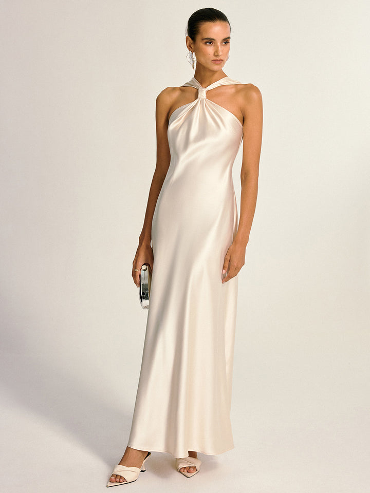 Satin Halter Neck Slit Back Maxi Dress  Liora Lane Boutique Dresses