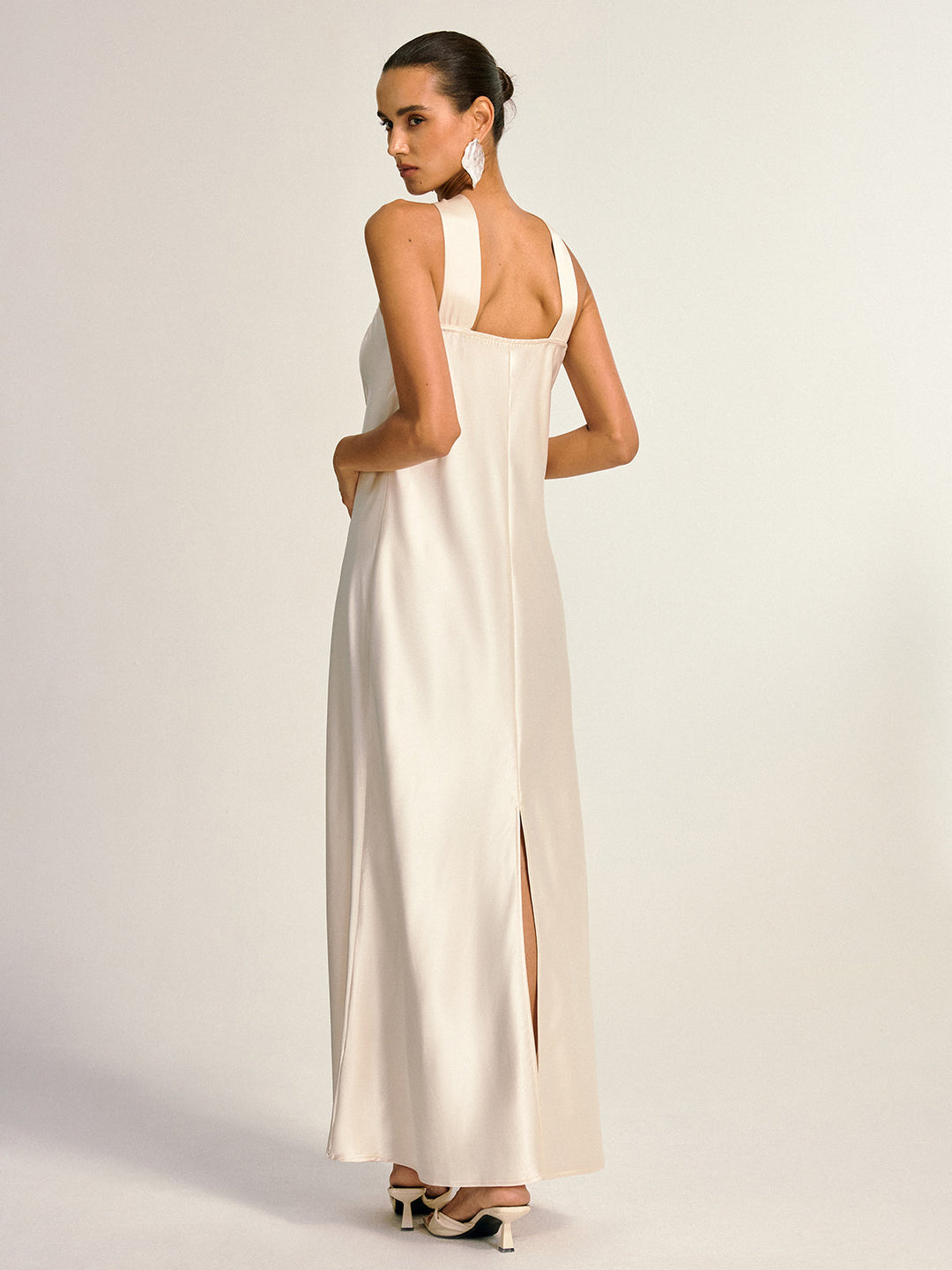 Satin Halter Neck Slit Back Maxi Dress  Liora Lane Boutique Dresses