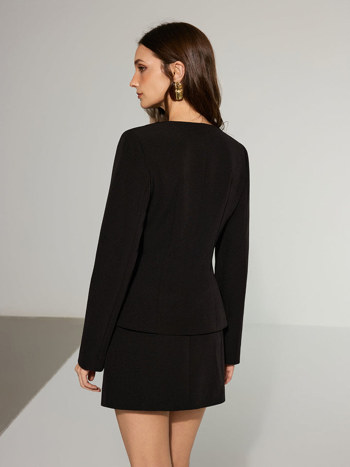 Metal Button Blazer and Mini Skirt Set  Liora Lane Boutique Skirt Sets