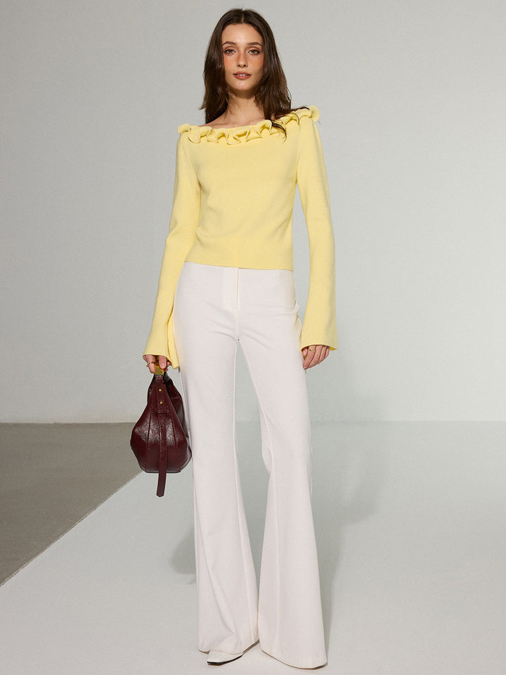 Off-Shoulder Ruffled Collar Flared Sleeve Sweater  Liora Lane Boutique Sweaters