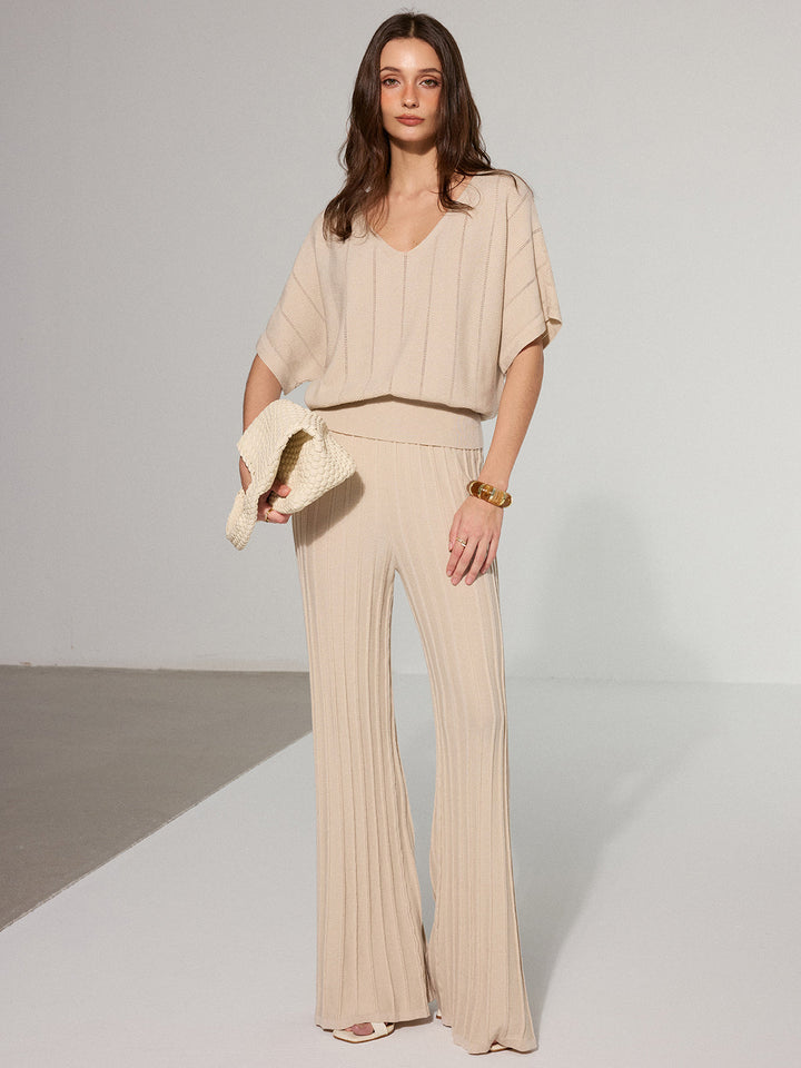 Textured Wool Blend V-Neck Sweater  Liora Lane Boutique Sweaters Apricot / XL 42.00