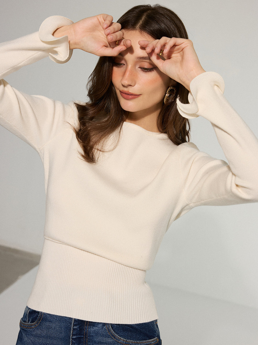 Ruffle Sleeve Sweater  Liora Lane Boutique Knit Tops