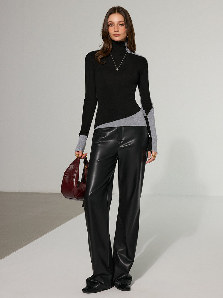 Two-Tone Turtleneck Wool Blend Sweater  Liora Lane Boutique Sweaters