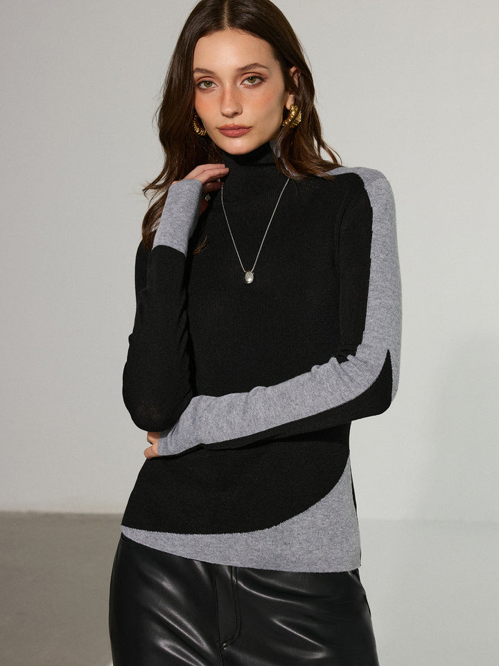Two-Tone Turtleneck Wool Blend Sweater  Liora Lane Boutique Sweaters