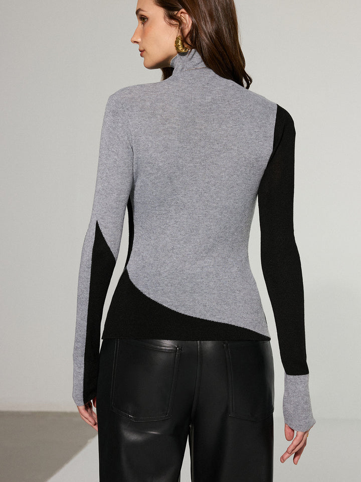 Two-Tone Turtleneck Wool Blend Sweater  Liora Lane Boutique Sweaters