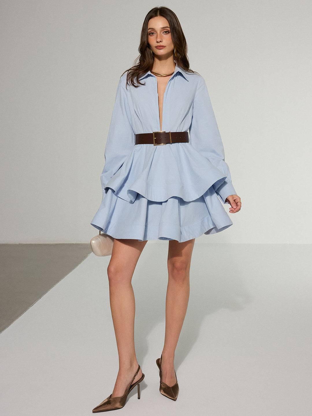 Belted Zip-From Cotton Tiered Shirt Dress  Liora Lane Boutique Dresses