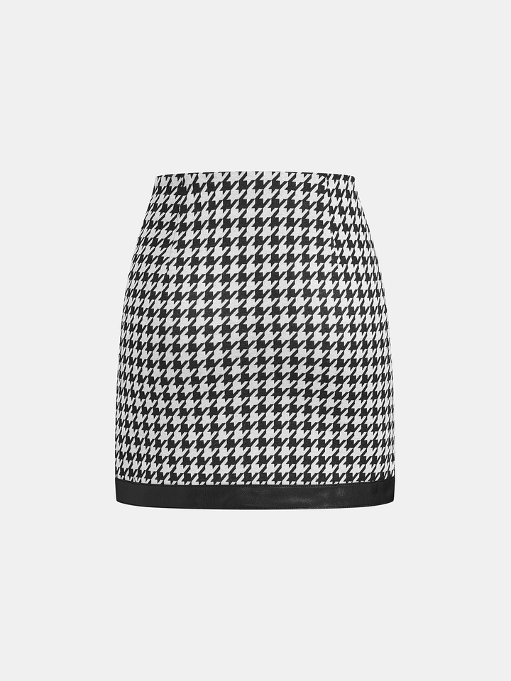 Houndstooth Paneled Knit Mini Skirt  Liora Lane Boutique Skirts