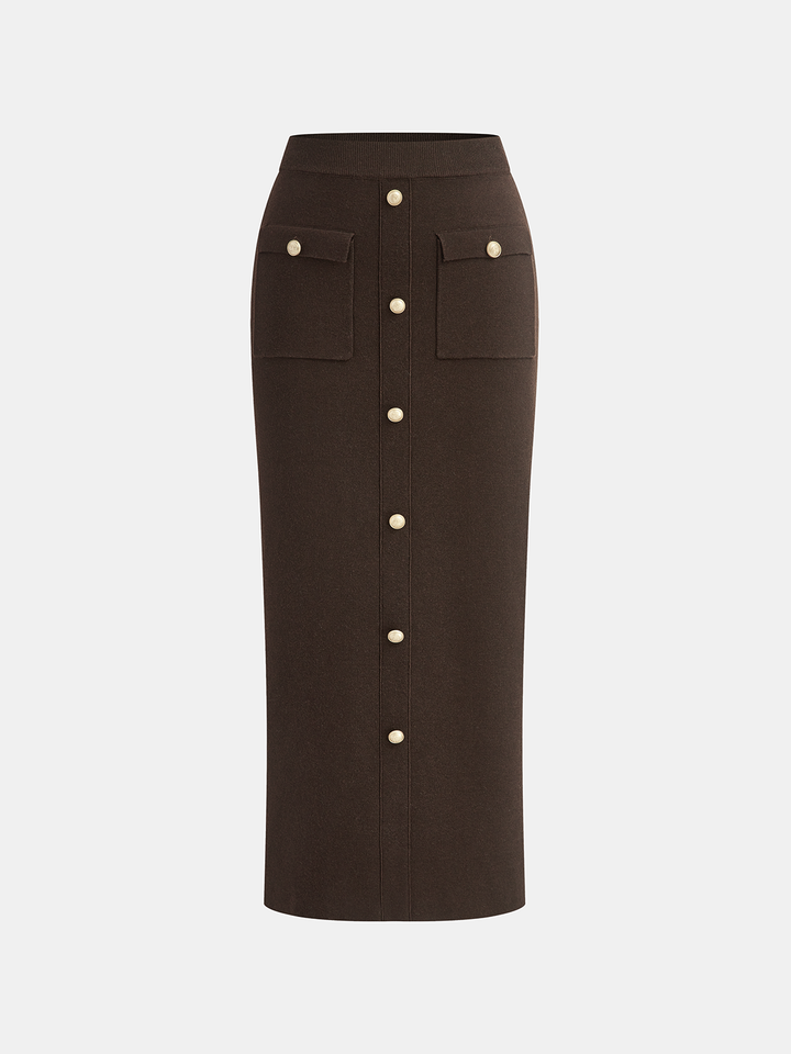 Wool Blend Metal Button Vest and Skirt Set  Liora Lane Boutique Skirt Sets