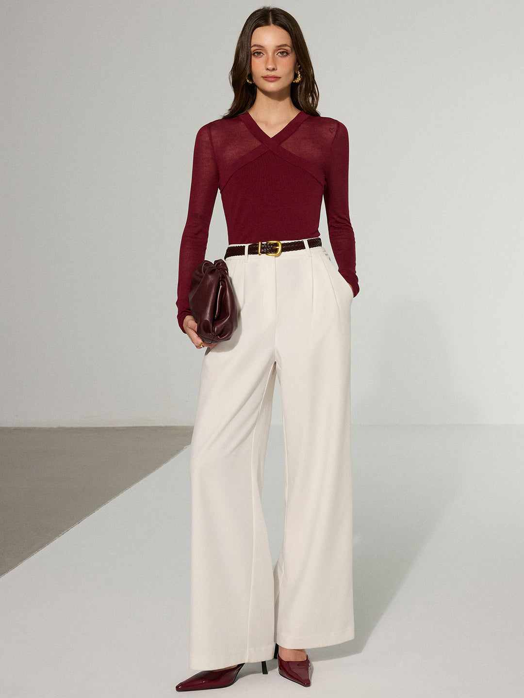 Semi-Sheer Criss-Cross Knit Top  Liora Lane Boutique Knit Tops