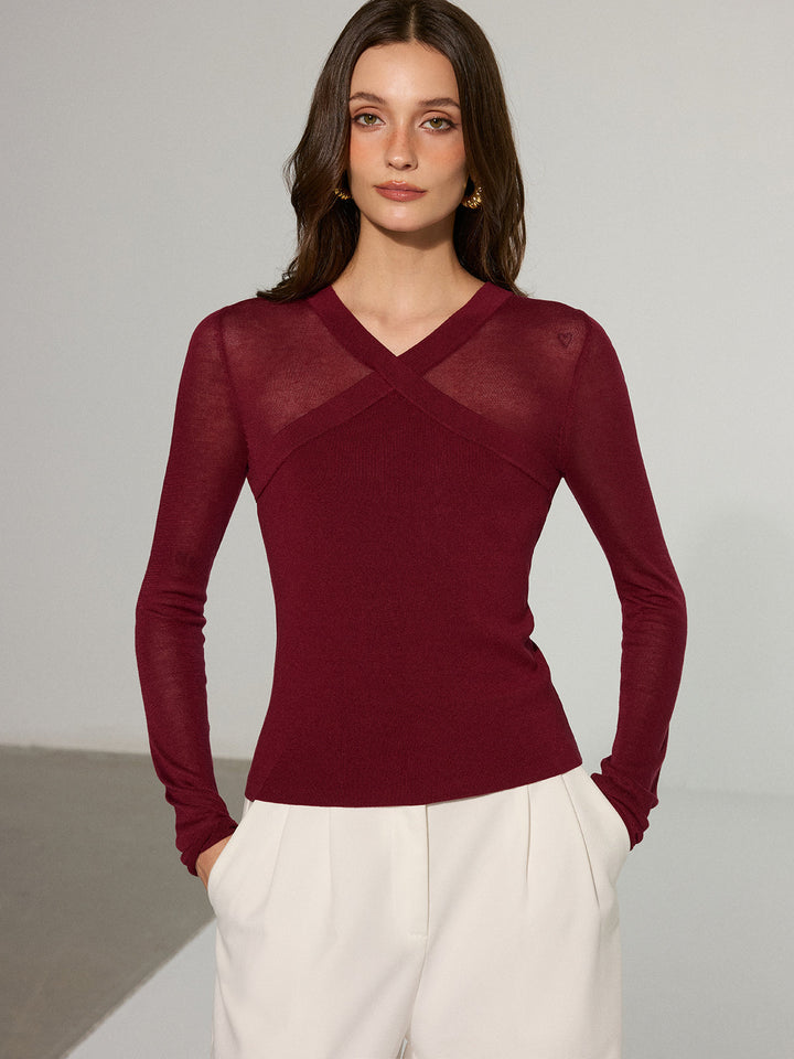 Semi-Sheer Criss-Cross Knit Top  Liora Lane Boutique Knit Tops