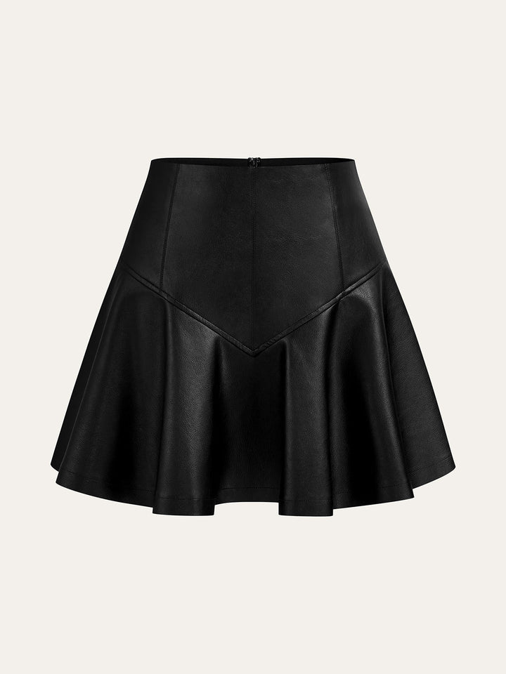 PU High-Waisted Flared Mini Skirt  Liora Lane Boutique Skirts Black / XL 39.00