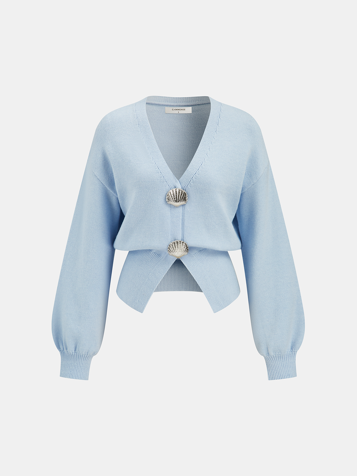 Metal Shell Split Hem Knit Cardigan  Liora Lane Boutique Knit Outerwear Blue / XL 45.00