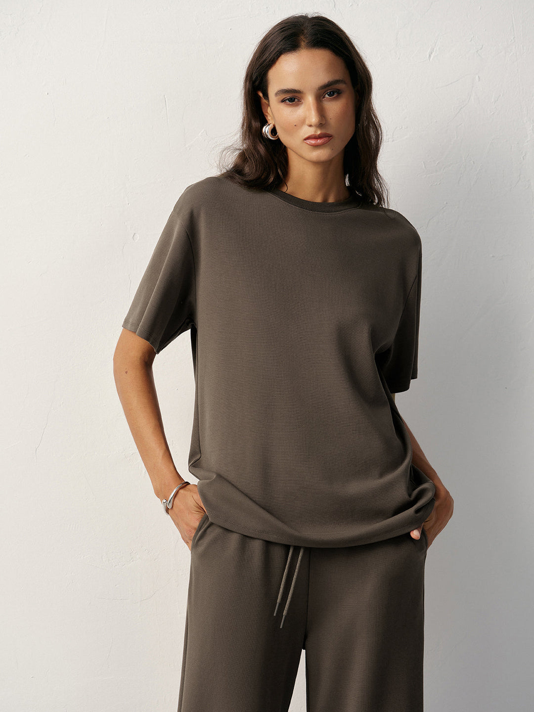 Short Sleeve Crew Neck T-Shirt  Liora Lane Boutique T-Shirts Light Brown / XL 42.00