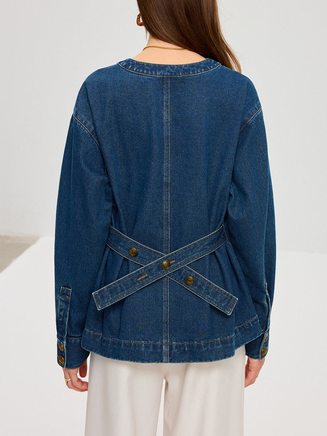 Denim V-Neck Button-Front Jacket  Liora Lane Boutique Denim Jackets & Coats