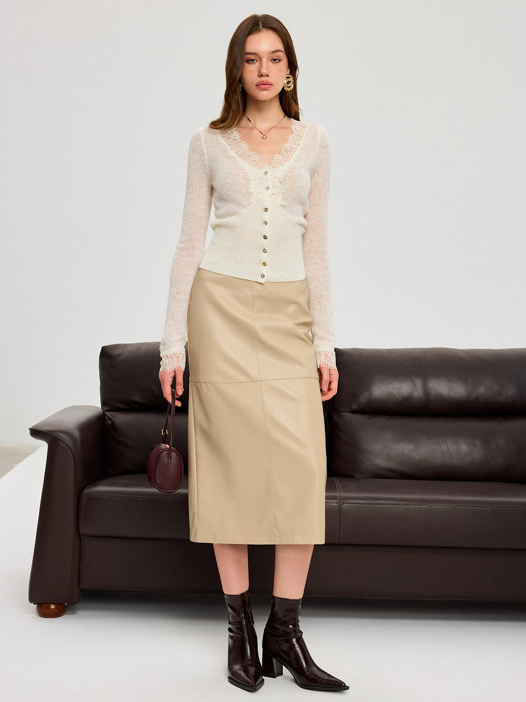 Wool Blend Lace V-Neck Button Knit Top  Liora Lane Boutique Knit Tops