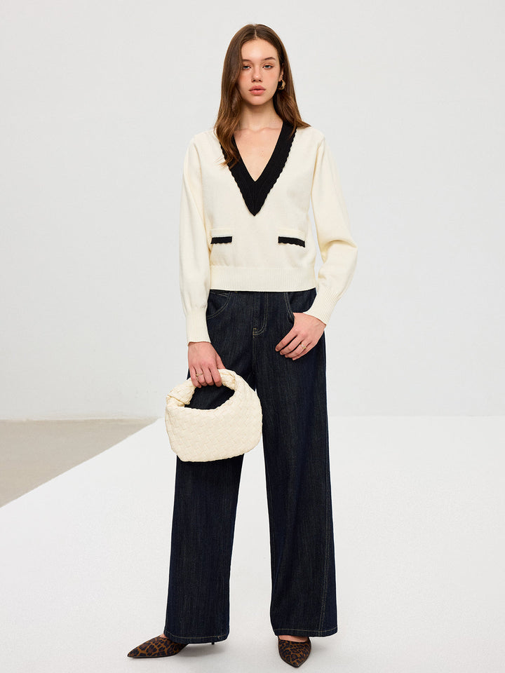 Contrast V-Neck Knit Top  Liora Lane Boutique Knit Tops